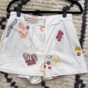 Caroline Constas White Embroidered High Waist Shorts